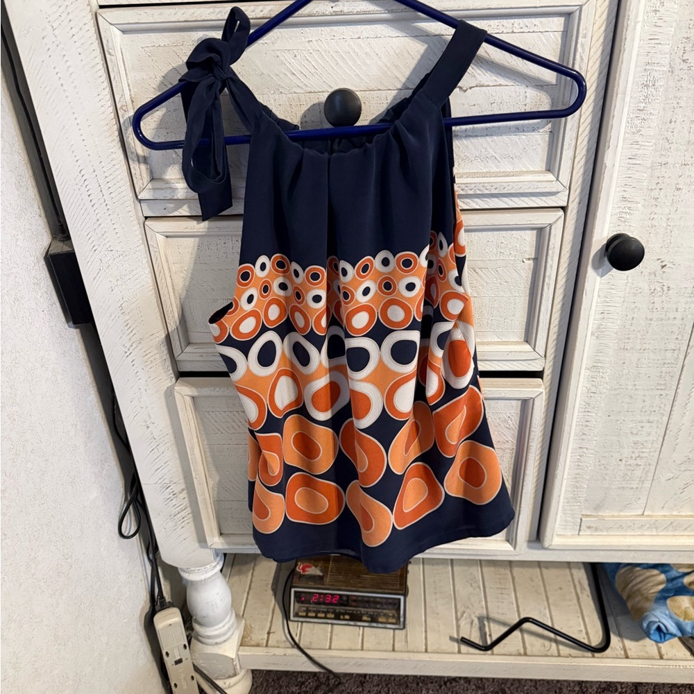 Navy And Orange Circle Pattern Top - image 4